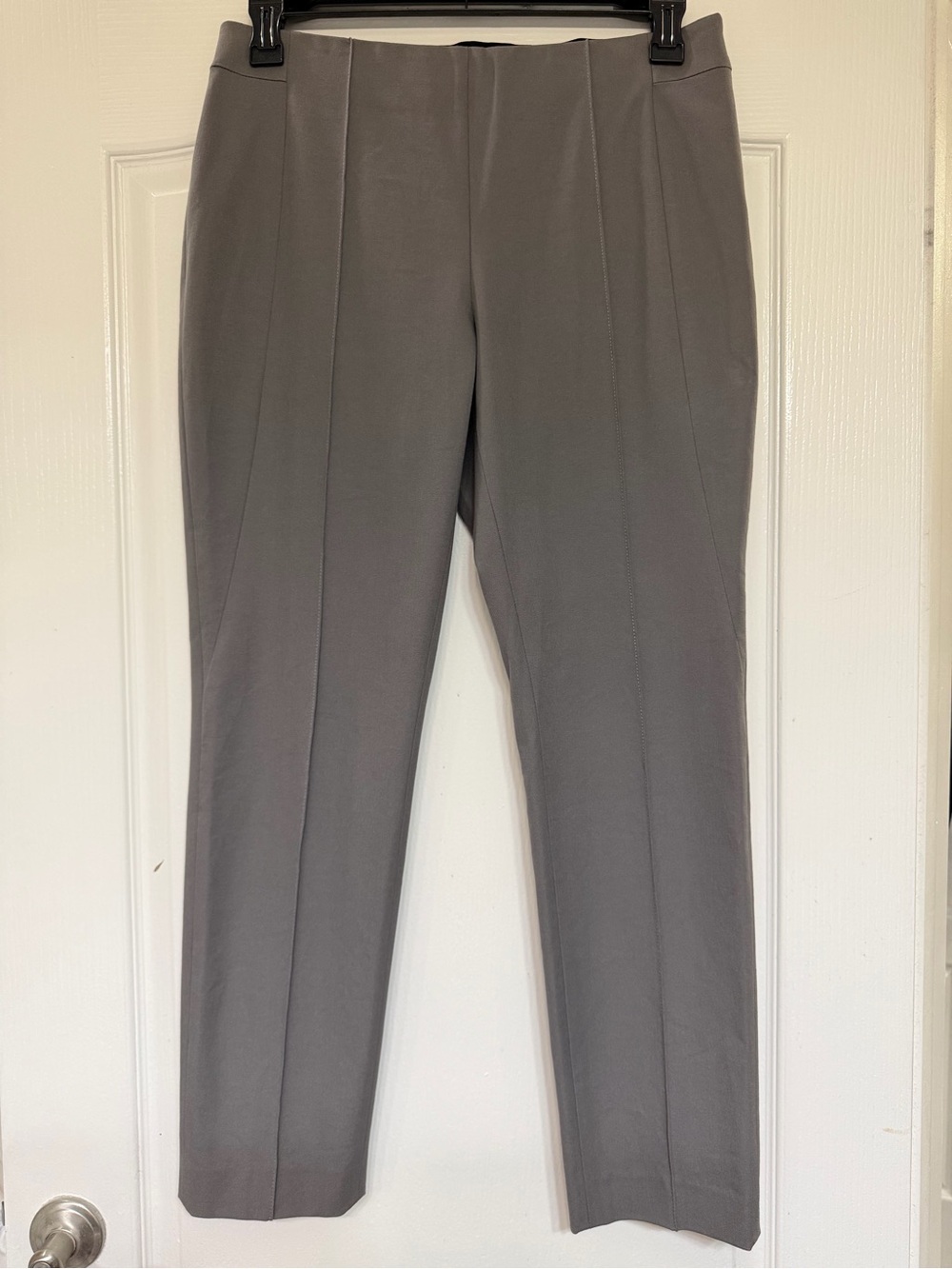 Lafayette 148 New York Gramercy Pintuck Ankle Pants Gray Side Zip Stretch 10